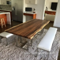 Square Live Edge Solid Walnut Kitchen Furniture Wood Slab Restaurant Dining Table Top